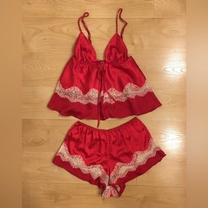 Victoria’s Secret Holiday Lingerie Red Satin Flouncy Babydoll Set